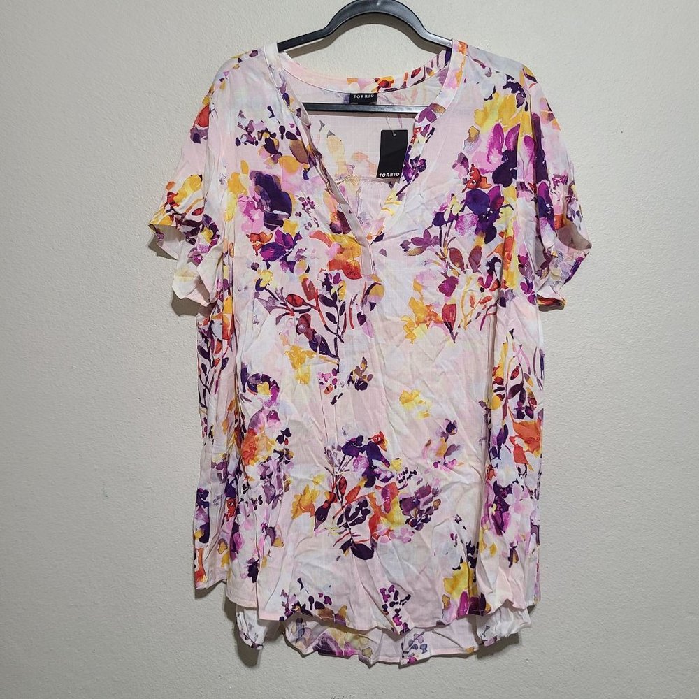 Torrid Floral Short Sleeve Lenny Hi Low Top Plus Size 1X Multi